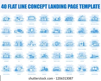 Set of flat line design concept of E-commerce, Marketing, Web Development, Social Media, Startup, Education, Seo Analysis and more for website development. Landing page template. Vector illustration.