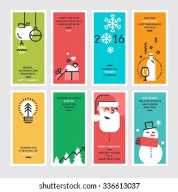 Set of flat line design concepts for New Year and Christmas greeting cards and banners.