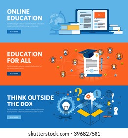 Set of flat line design web banners for online education. Vector illustration concepts for web design, marketing, and graphic design.