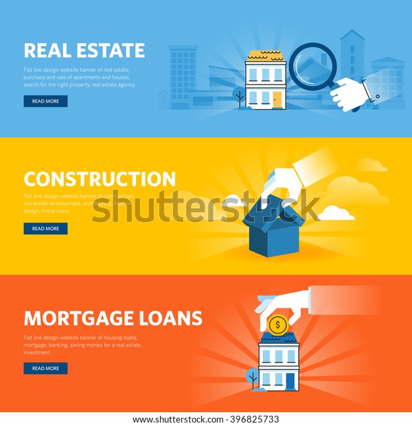 Set Flat Line Design Web Banners Stock Vector Royalty Free 396825733