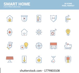 Set von flachen Linien gefüllten Icons für Smart Home Theme, geeignet für mobile Konzepte, Web-Anwendung, gedruckte Medien und Infografiken Projekte. Vektorgrafik