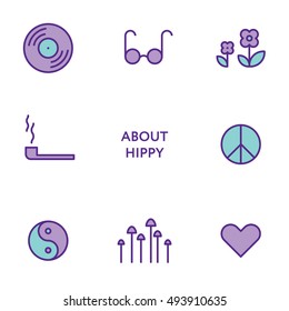 Set of flat line hippy icons. Modern design pictograms