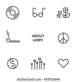 Set of flat line hippy icons. Modern design pictograms 