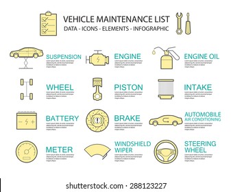 Set of Flat line icon & infographic design concept  car service  ,element 