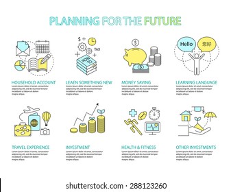 Set of Flat line icon & infographic design concept Planning the future