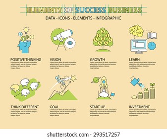 Set of Flat line icon & infographic design concept,Business Vision