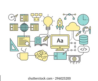 Set of Flat line icon & infographic design concept Creative Concepts and Design