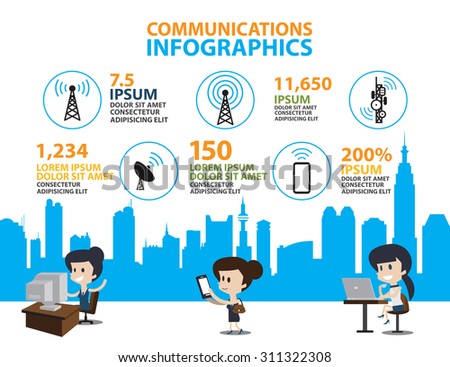 Set of Flat line icon & infographic design concept,communication in the global computer city