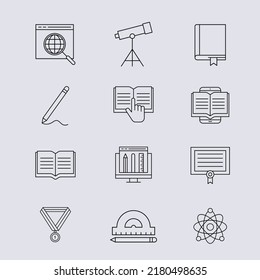 set of flat line icon logo illustrations. education, school and university icon set suitable for web, design, logo, app