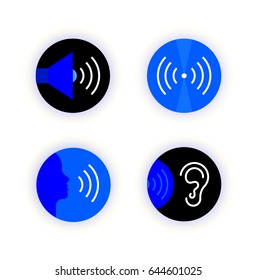 Set of Flat line icon. Voice commands, live broadcasting.