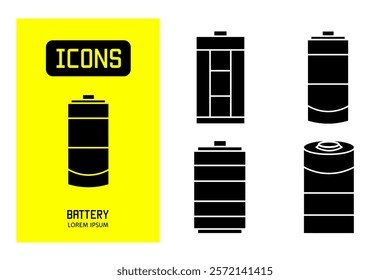 Set of flat line icons of battery. Vector design for business and stock.