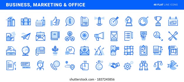 Set of flat line icons of business and marketing. Vector concepts for website and app design and development.