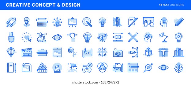 Set of flat line icons of creative concept and design. Vector concepts for website and app design and development.