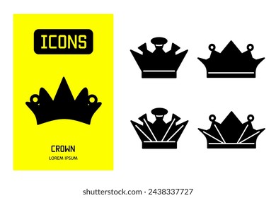 Set of flat line icons of crown. Vector design for business and stock.