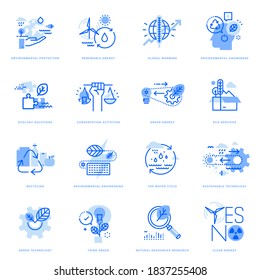 Set of flat line icons of ecology and green technology. Vector concepts for website and app design and development, business presentation and marketing material.