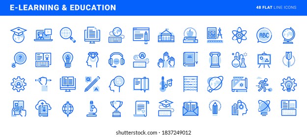 Set von flachen Symbolen für eLearning und Bildung. Vektorkonzepte für Website- und App-Design und -Entwicklung.