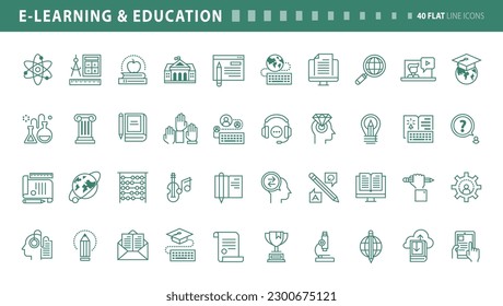 Set of flat line icons of e-learning and education. Vector concepts for website and app design and development.