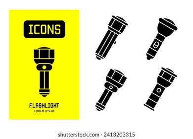 Set of flat line icons of flashlight. Vector design for business and stock.