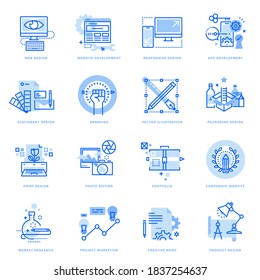 Set von flachen Linien Symbole der Grafik und Web-Design und Entwicklung. Vektorkonzepte für Website- und App-Design und -Entwicklung, Business-Präsentation und Marketingmaterial.