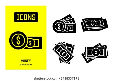 Conjunto de iconos de línea plana de dinero. Diseño vectorial para negocios y stock.