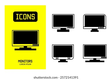 Set of flat line icons of monitors. Vector design for business and stock.