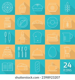 Set of flat line icons on the theme of food and kitchen.