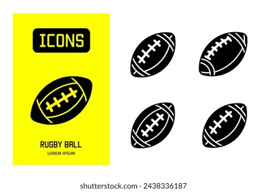 Set of flat line icons of rugby ball. Vector design for business and stock.