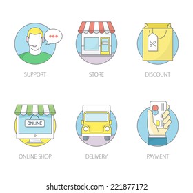 Set of flat line icons for shopping. 