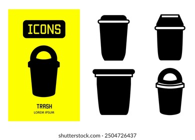 Set of flat line icons of trash or design for business and stock.