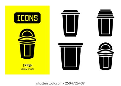 Set of flat line icons of trash or design for business and stock.