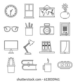 Set flat line office and house items. Elements for office and home design, infographics, labels, advertising and web sites.