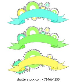 Set flat line Ribbon gear vector
