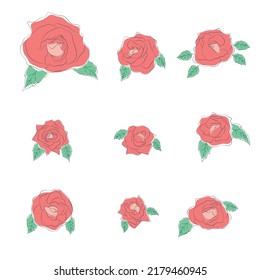 conjunto de línea plana rosa flor decoración vectorial