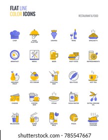 Set of flat line smooth gradient color icons for Restaurant and Food, suitable for mobile concepts, web application, printed media and infographics projects. Vector Illustration