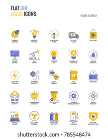 Set of flat line smooth gradient color icons for Power and Energy, suitable for mobile concepts, web application, printed media and infographics projects. Vector Illustration