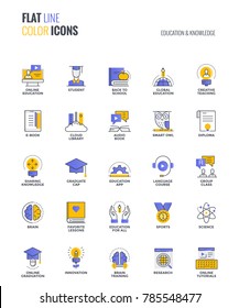 Set of flat line smooth gradient color icons for Education and Knowledge, suitable for mobile concepts, web application, printed media and infographics projects. Vector Illustration