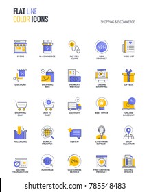 Set of flat line smooth gradient color icons for Shopping and E-commerce, suitable for mobile concepts, web application, printed media and infographics projects. Vector Illustration