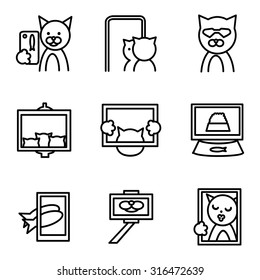 Set of flat line vector icons for elements of fashion trend photo. Mobile app for photos and selphie for business or website