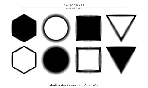 Set of flat line vibration basic shape border design. Modern wavy shape banner.