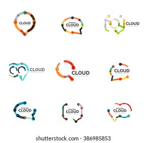 Set of flat linear design speech cloud logos. Talk bubbles, modern geometric industrial thin line icons