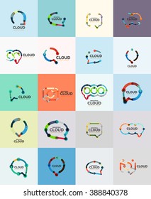 Set of flat linear design speech cloud logos. Talk bubbles, modern geometric industrial thin line icons