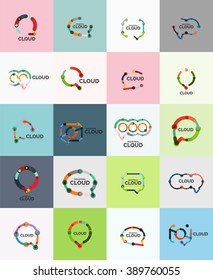 Set of flat linear design speech cloud logos. Talk bubbles, modern geometric industrial thin line icons. Vector