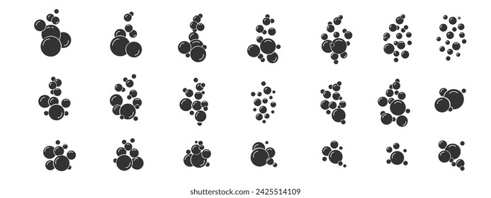 Set of flat linear icons with bubbles. Soap foam, fizzy drink, oxygen bubble Out line vector icon set for design