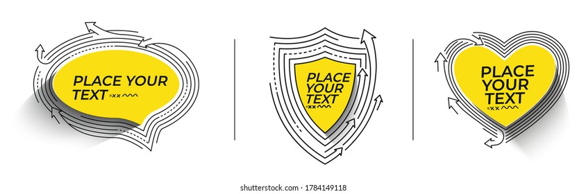 Set of Flat linear promotion geometric shapes banner, scroll,  sticker, badge, price tag, poster.