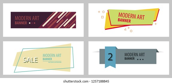 Set of Flat linear promotion ribbon banner, scroll, price tag, sticker, badge, poster. Vector illustration