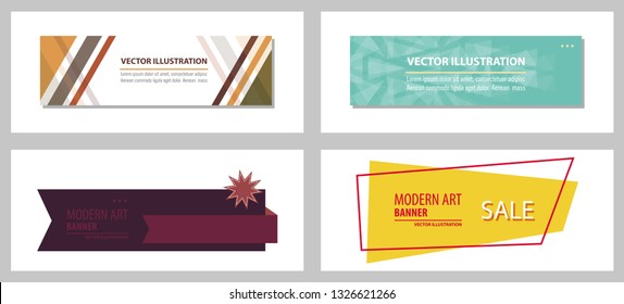 Set of Flat linear promotion ribbon banner, scroll, price tag, sticker, badge, poster. Vector illustration