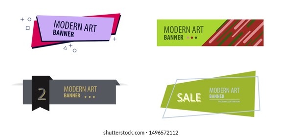 Set of Flat linear promotion ribbon banner, scroll, price tag, sticker, badge, poster. Vector illustration