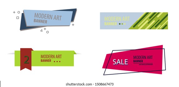 Set of Flat linear promotion ribbon banner, scroll, price tag, sticker, badge, poster. Vector illustration