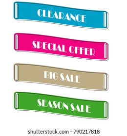 Set of Flat linear promotion ribbon banner scroll  price tag sticker badge poster isolated background