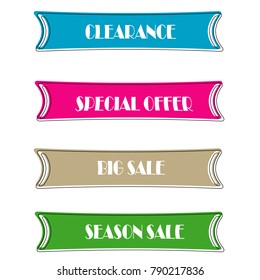 Set of Flat linear promotion ribbon banner scroll  price tag sticker badge poster isolated background